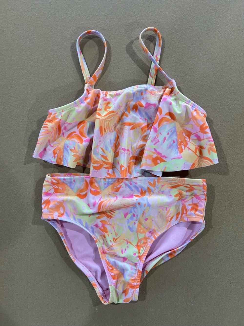 wonder nation Pastel Orange & Purple Floral Ruffle Tankini